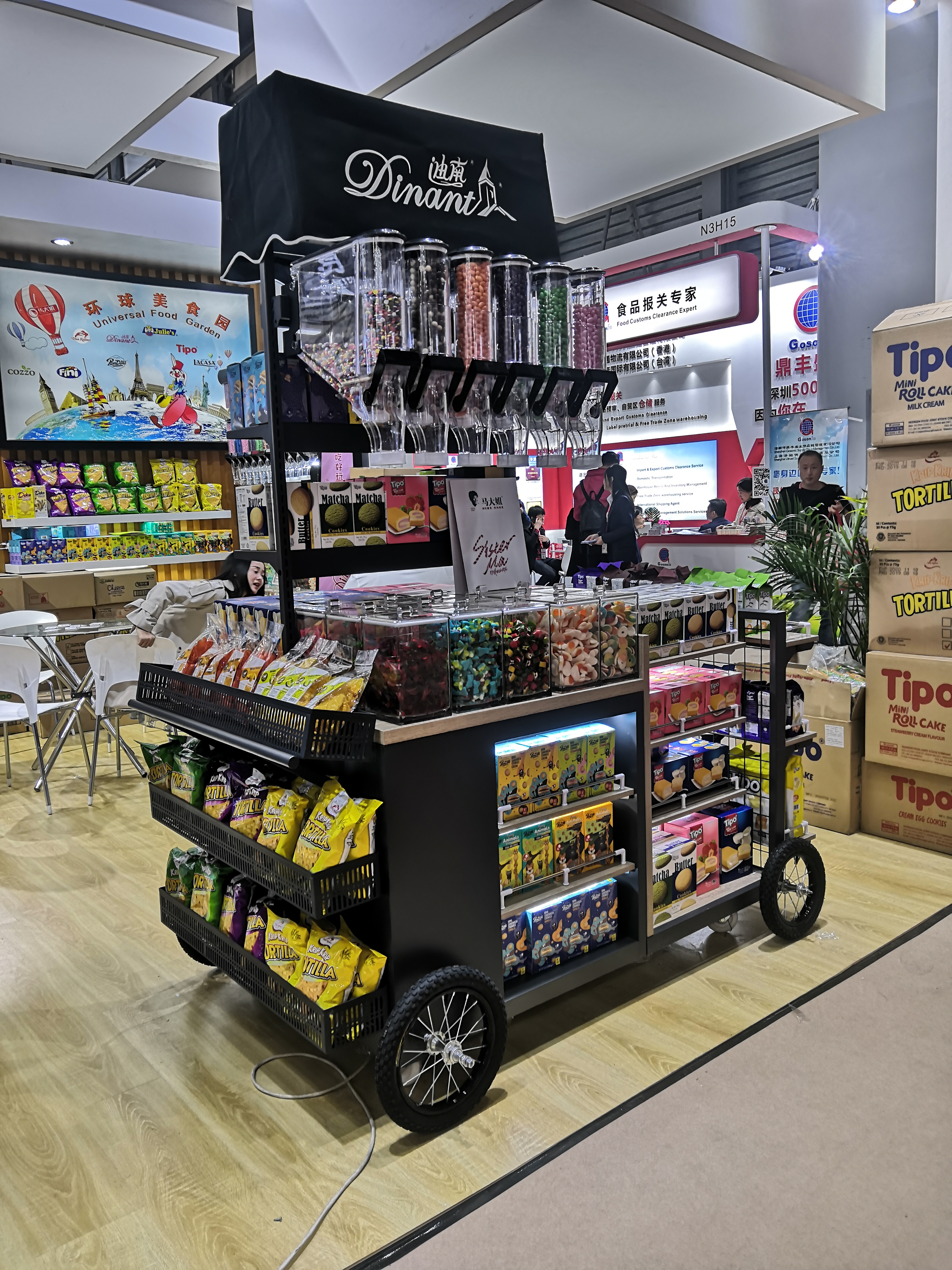 Ecobox Supermarkt-Snack-Nuss-Süßigkeiten-Trolley-Ausstellungsregal mit Schwerkraftbehältern und Großbehältern