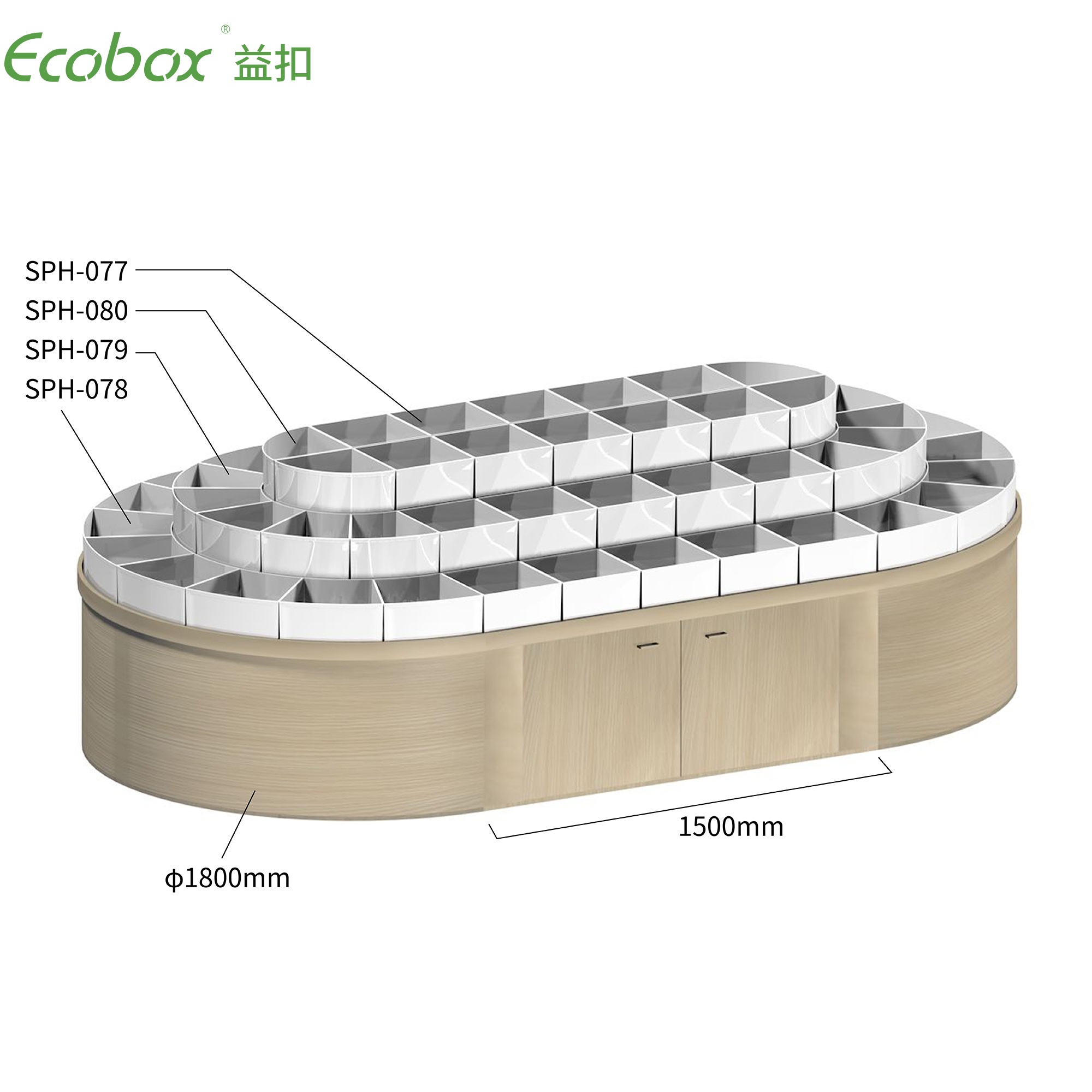 Ecobox G012 Supermarkt-Großwarendisplays, rundes Regal für Süßigkeiten, Nüsse und luftdichten Behälter