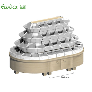 Rundes Regal der Ecobox G002-Serie mit Ecobox-Großbehältern für Supermarkt-Großlebensmitteldisplays