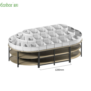 Rundes Regal der Ecobox G005-Serie mit Ecobox-Großbehältern für Supermarkt-Großlebensmitteldisplays